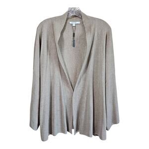 CHICOS 2 Women L Cardigan Sweater Open Front Beige Gold Flecks Oversized 52"